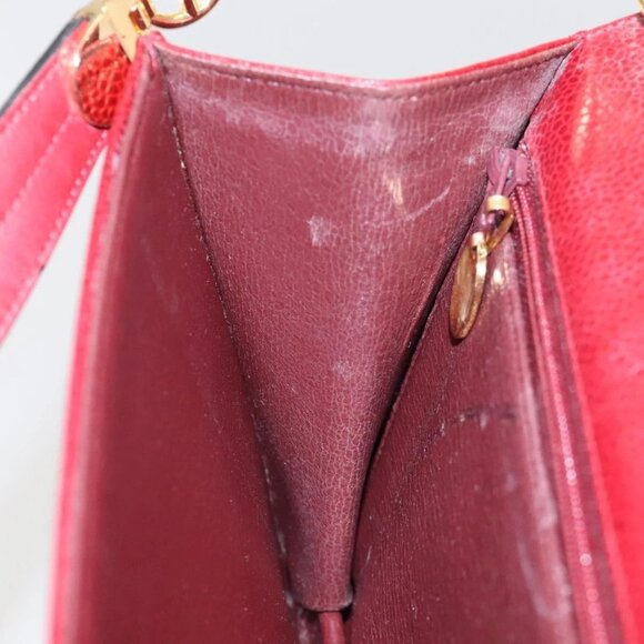 Christian Dior Shoulder Bag Leather Gold Red Auth - Picture 12 of 16